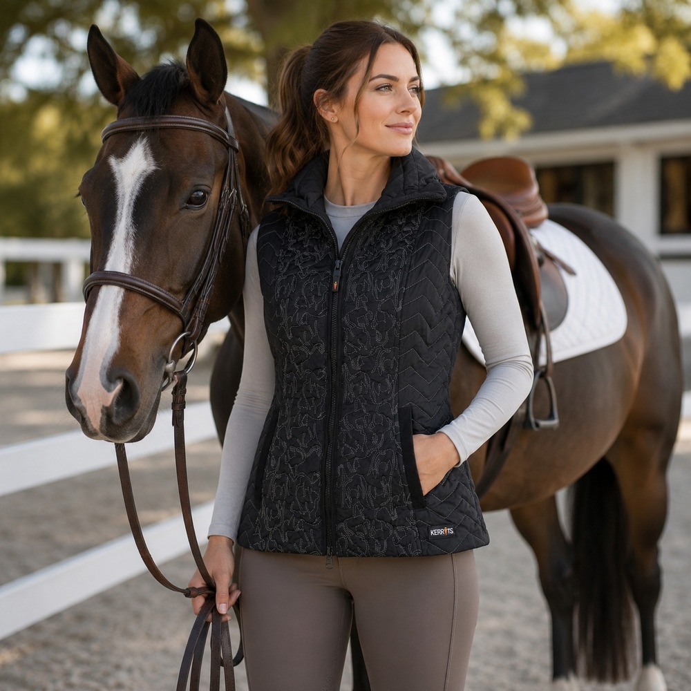 Kerrits Womens Quilted Riding Vest Sz‎ XS Black Full Zip Lightweight Equestrian